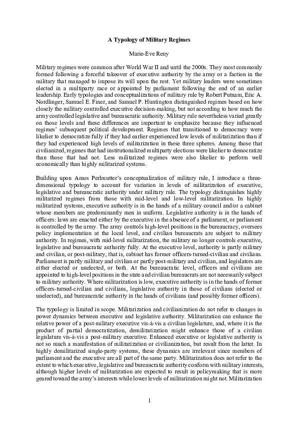 (PDF) A typology of military regimes