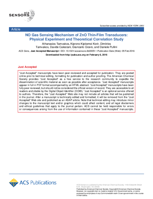 (PDF) NO2 Gas Sensing Mechanism of ZnO Thin-Film Transducers: Physical ...