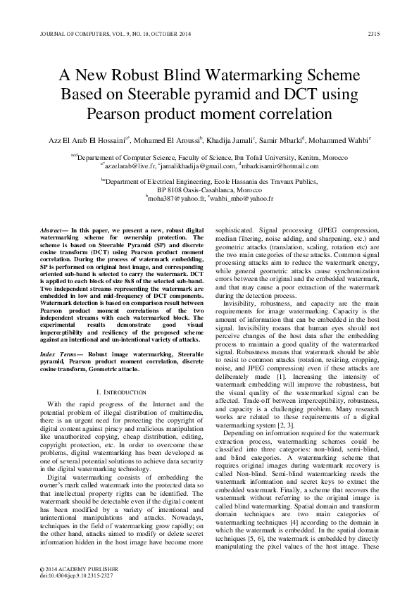 (PDF) A New Robust Blind Watermarking Scheme Based on Steerable pyramid ...