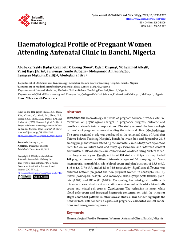 (PDF) Haematological Profile of Pregnant Women Attending Antenatal ...