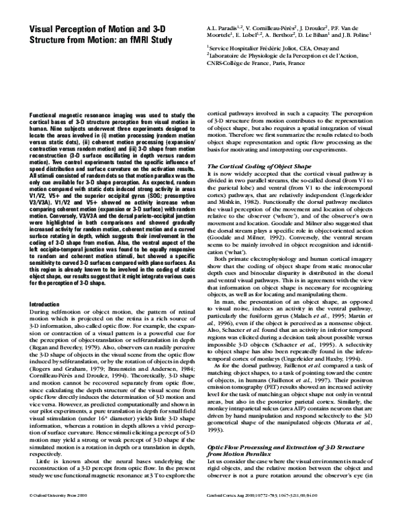 (PDF) Visual Perception of Motion and 3-D Structure from Motion: an ...
