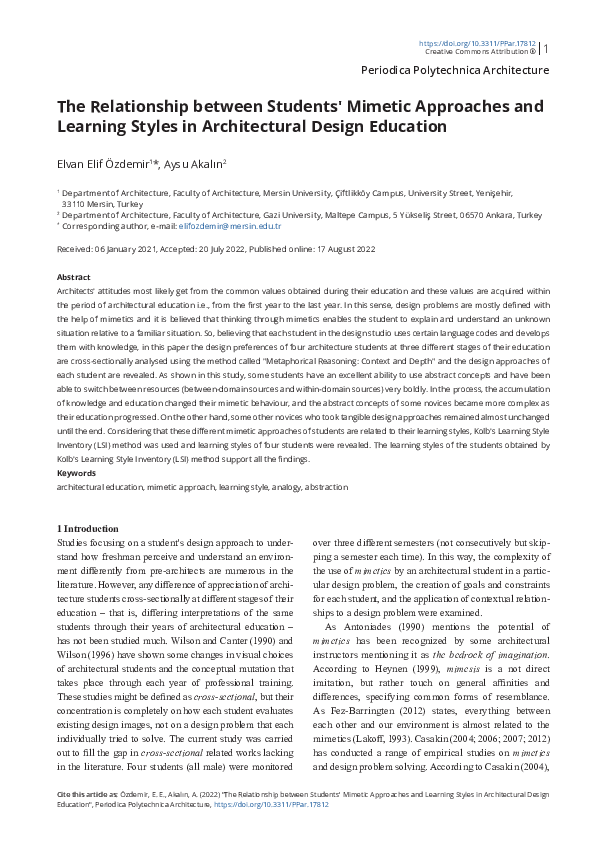 (PDF) The Relationship between Students' Mimetic Approaches and