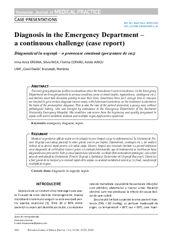 (PDF) Diagnosis in the Emergency Department – a continuous challenge ...