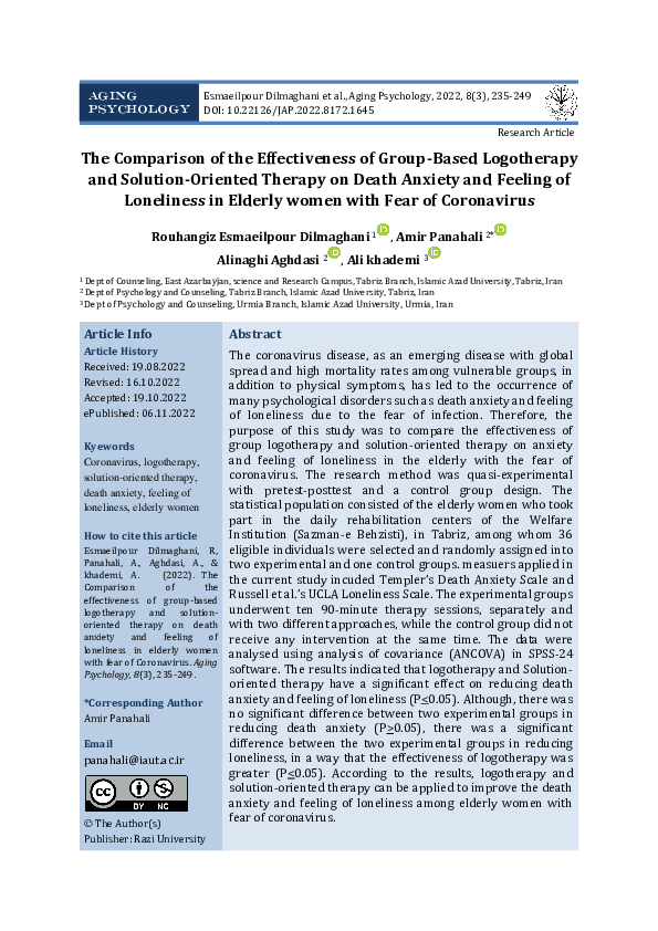 (PDF) The Comparison of the Effectiveness of Group-Based Logotherapy ...
