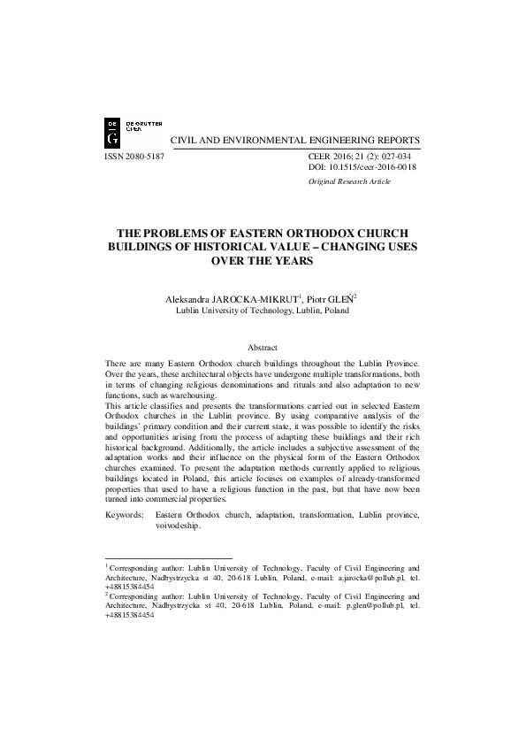 (PDF) The Problems of Eastern Orthodox Church Buildings of Historical ...