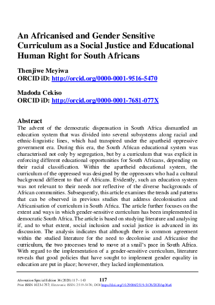 (PDF) An Africanised and Gender Sensitive Curriculum as a Social ...