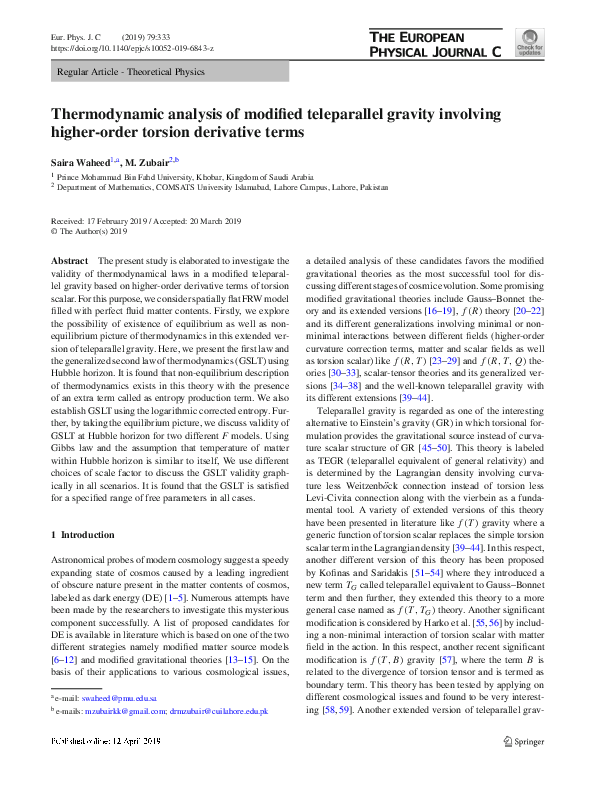 (PDF) Thermodynamic analysis of modified teleparallel gravity involving ...