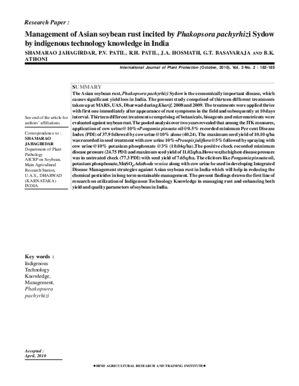(PDF) Management of Asian soybean rust incited by Phakopsora pachyrhizi ...