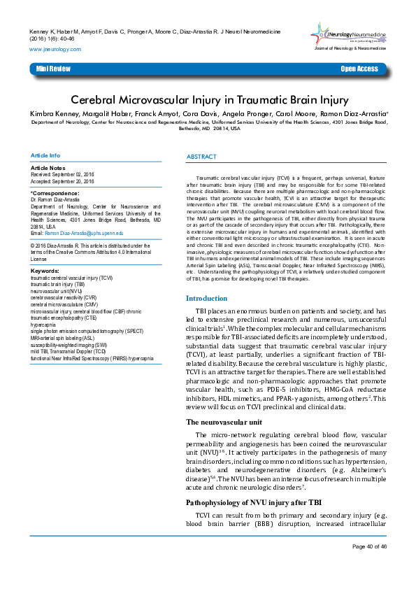 (PDF) Cerebral Microvascular Injury in Traumatic Brain Injury