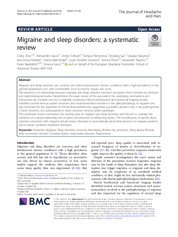(PDF) Migraine and sleep disorders: a systematic review