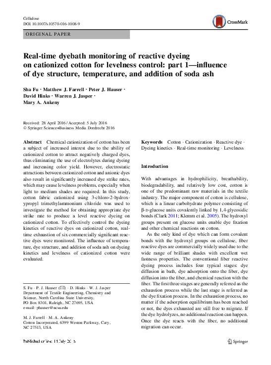 (PDF) Real-time dyebath monitoring of reactive dyeing on cationized ...