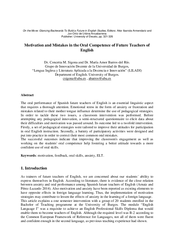 (PDF) Motivation and Mistakes in the Oral Competence of Future Teachers ...