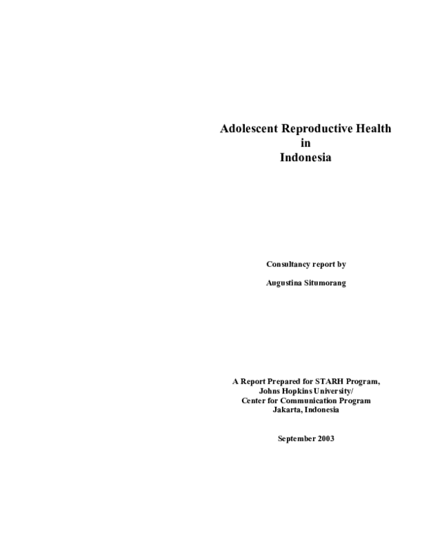 (PDF) Adolescent reproductive health in Indonesia