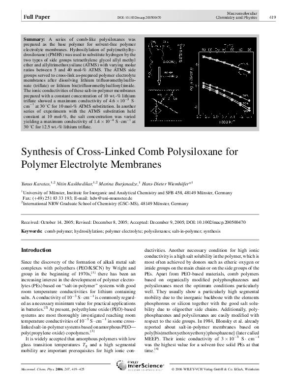 (PDF) Synthesis of Cross-Linked Comb Polysiloxane for Polymer ...