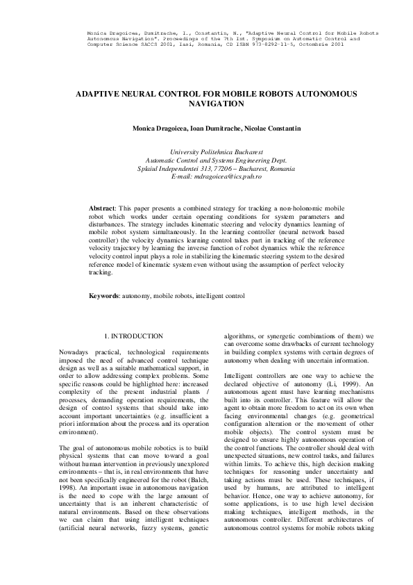 (PDF) Adaptive Neural Control for Mobile Robots Autonomous Navigation