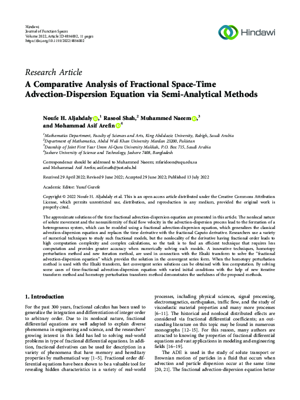(PDF) A Comparative Analysis of Fractional Space-Time Advection ...