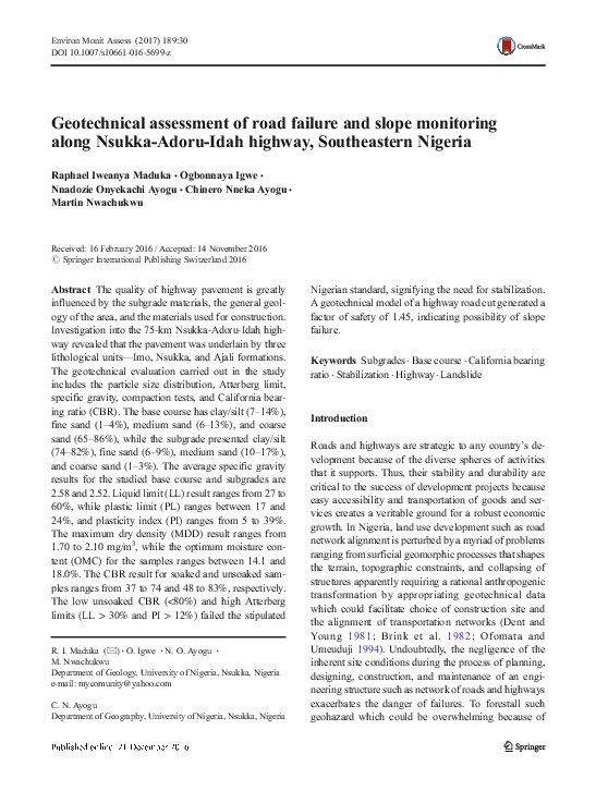 (PDF) Geotechnical assessment of road failure and slope monitoring ...