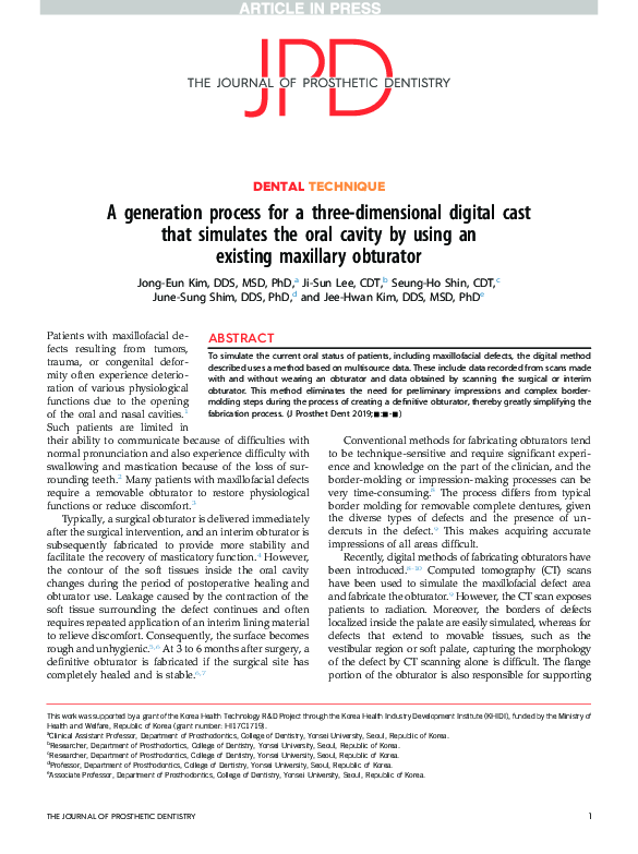 (PDF) A generation process for a three-dimensional digital cast that ...