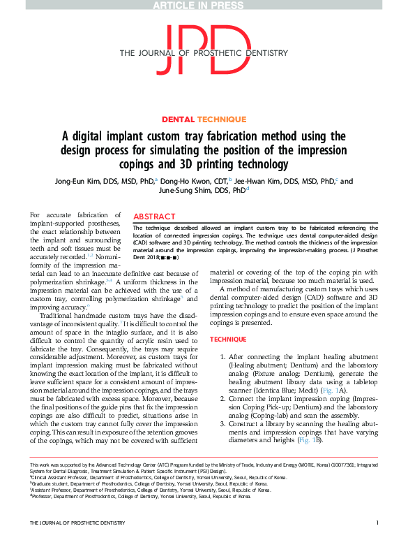 (PDF) A digital implant custom tray fabrication method using the design