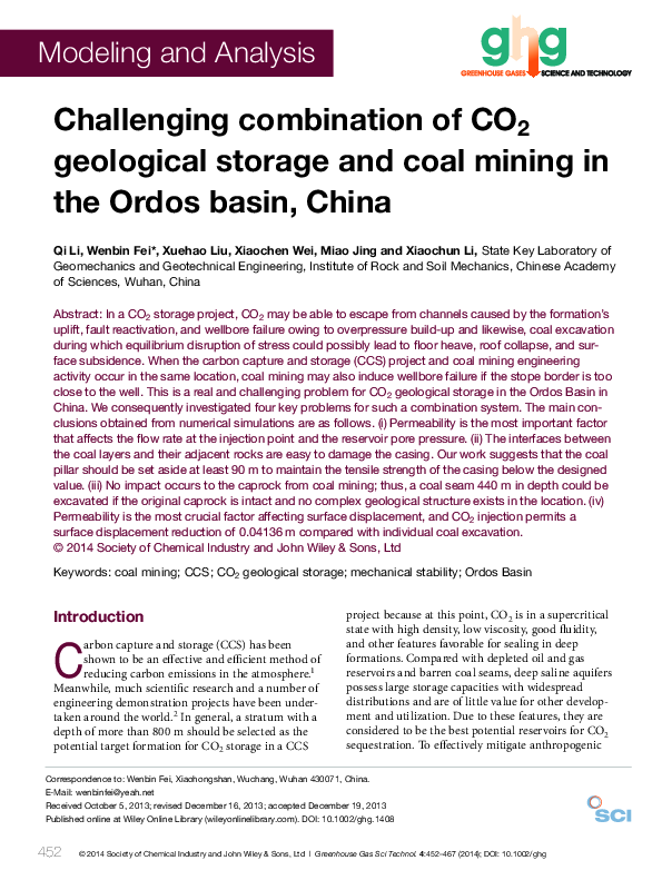 (PDF) Challenging combination of CO2geological storage and coal mining ...
