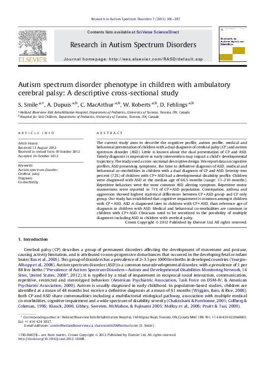 (PDF) Autism spectrum disorder phenotype in children with ambulatory ...
