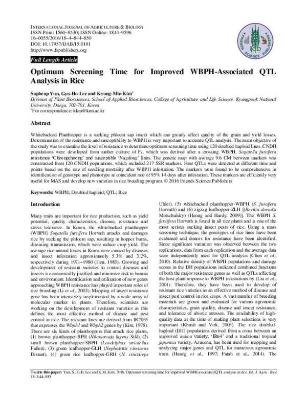 (PDF) Optimum Screening Time for Improved WBPH-Associated QTL Analysis ...