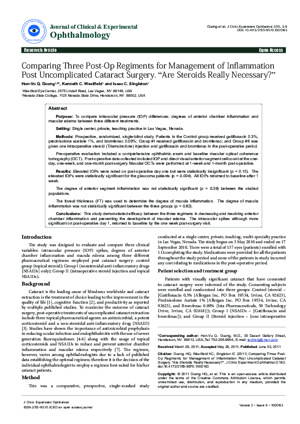 (PDF) Comparing Three Post-Op Regiments for Management of Inflammation ...