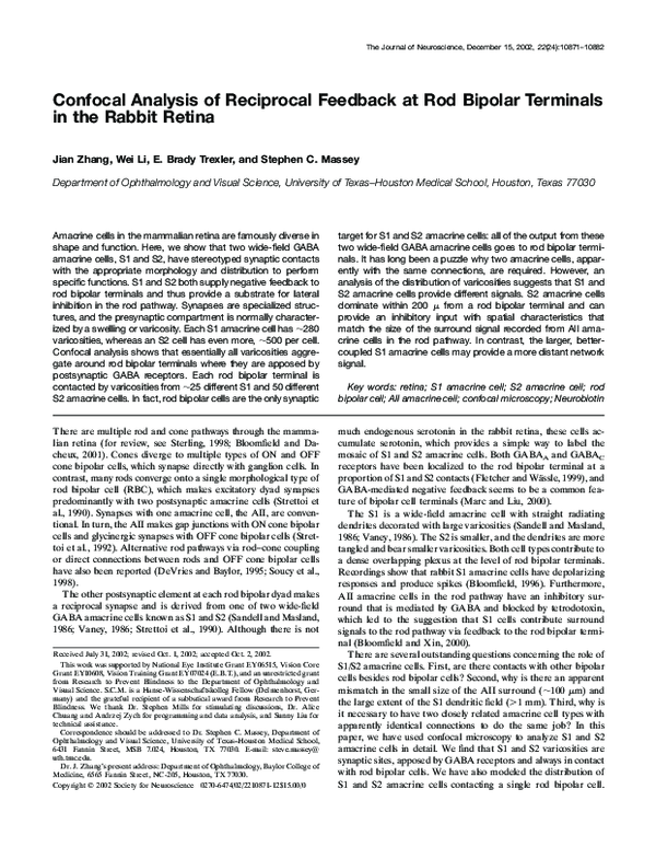 (PDF) Confocal Analysis of Reciprocal Feedback at Rod Bipolar Terminals ...