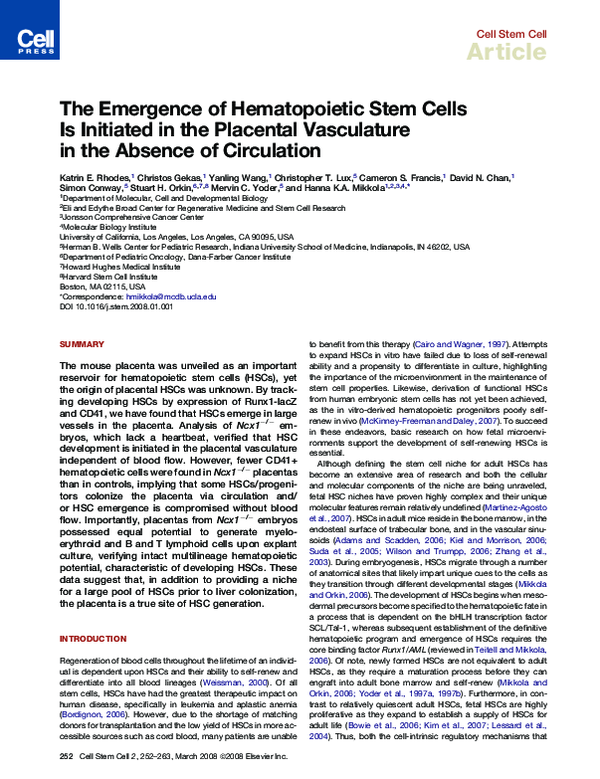 (PDF) The Emergence of Hematopoietic Stem Cells Is Initiated in the ...