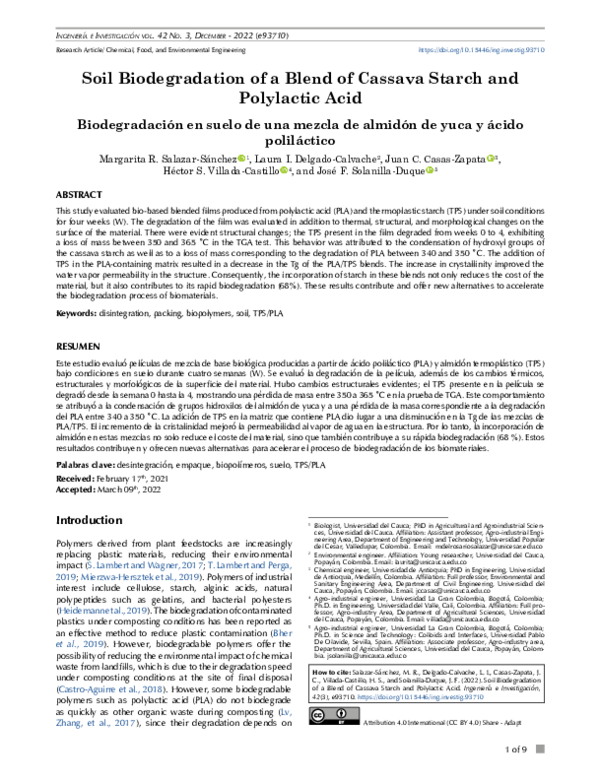 (PDF) Soil Biodegradation of a Blend of Cassava Starch and Polylactic Acid