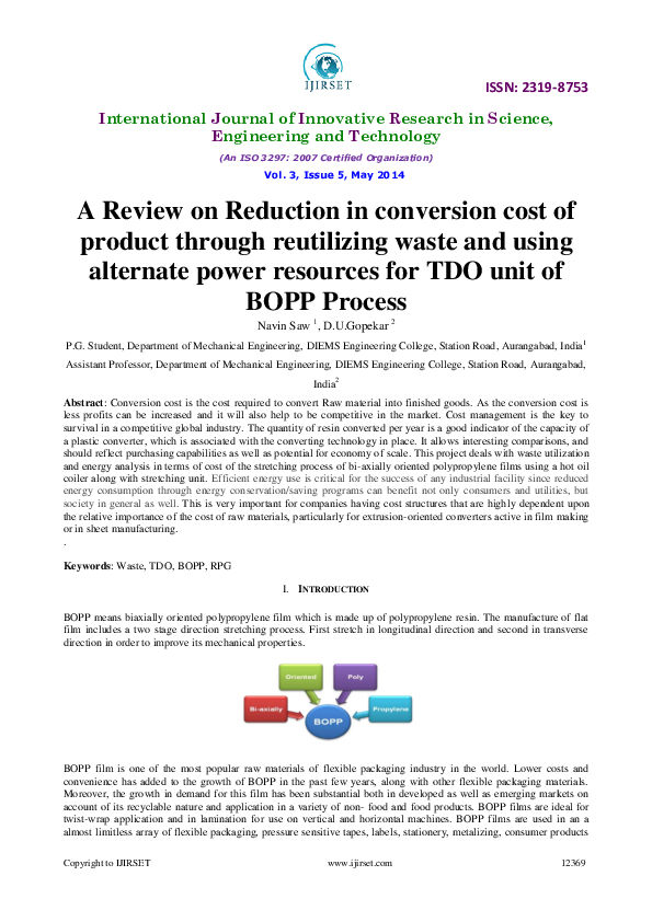 (PDF) A Review on Reduction in conversion cost ofproduct through ...