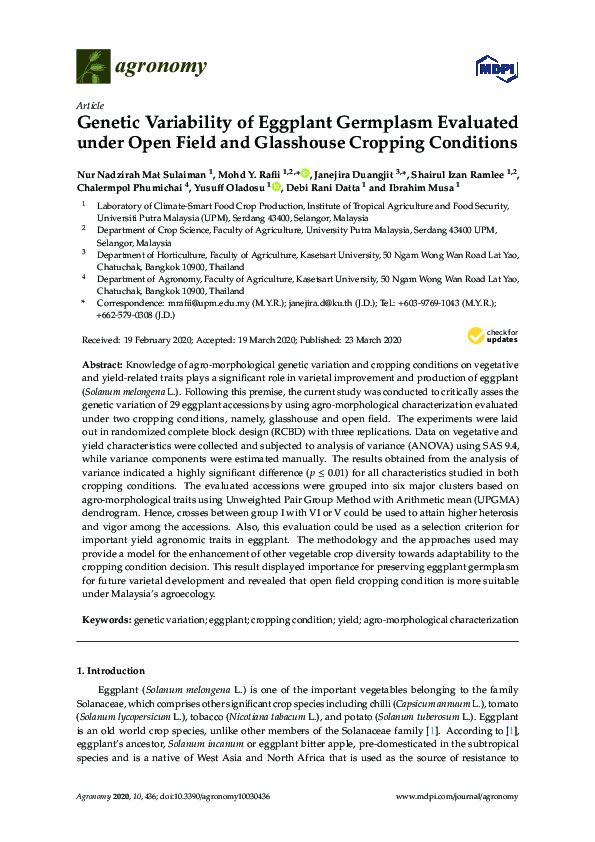 (PDF) Genetic Variability of Eggplant Germplasm Evaluated under Open ...