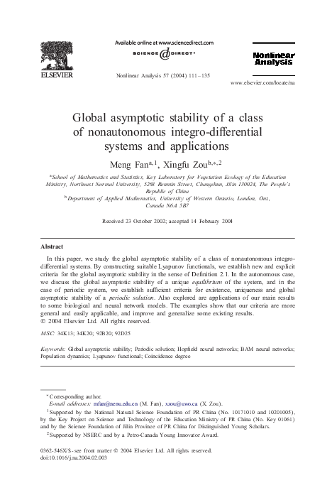 (PDF) Global asymptotic stability of a class of nonautonomous integro ...