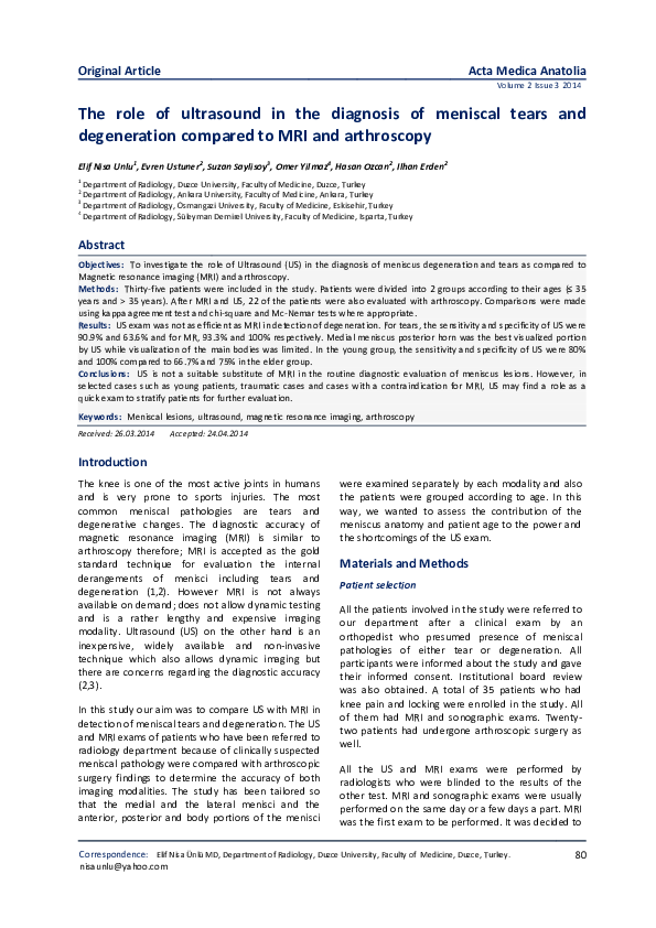 (PDF) The role of ultrasound in the diagnosis of meniscal tears and ...