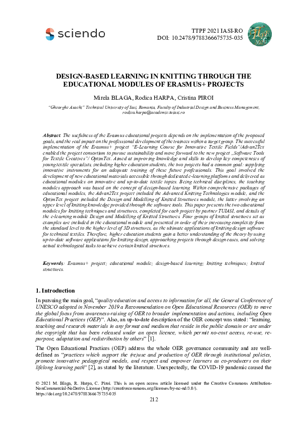 (PDF) Design-Based Learning in Knitting through the Educational Modules ...