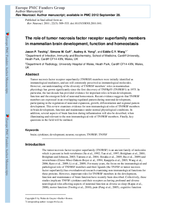 (PDF) The role of tumor necrosis factor receptor superfamily members in ...