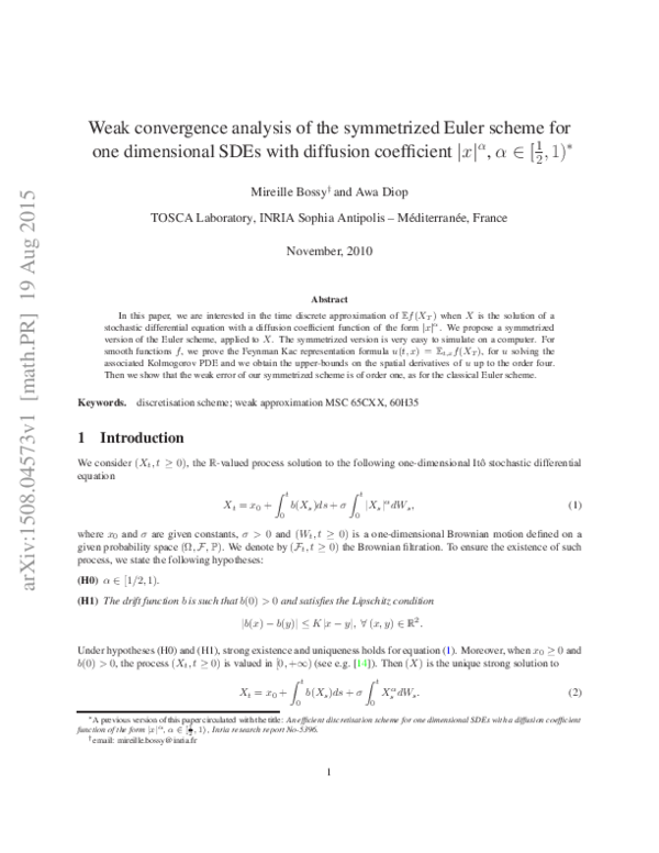 (PDF) Weak convergence analysis of the symmetrized Euler scheme for one ...