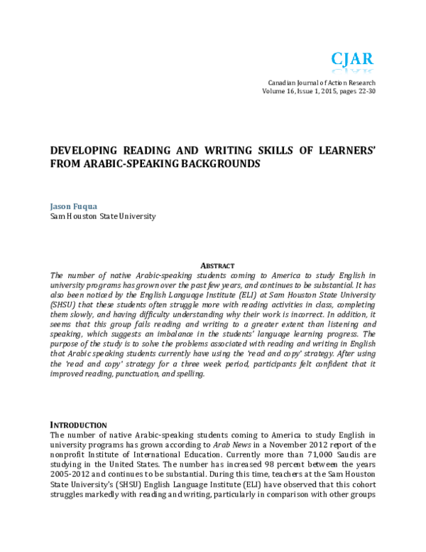 (PDF) Developing Reading and Writing Skills of Learners’ from Arabic ...
