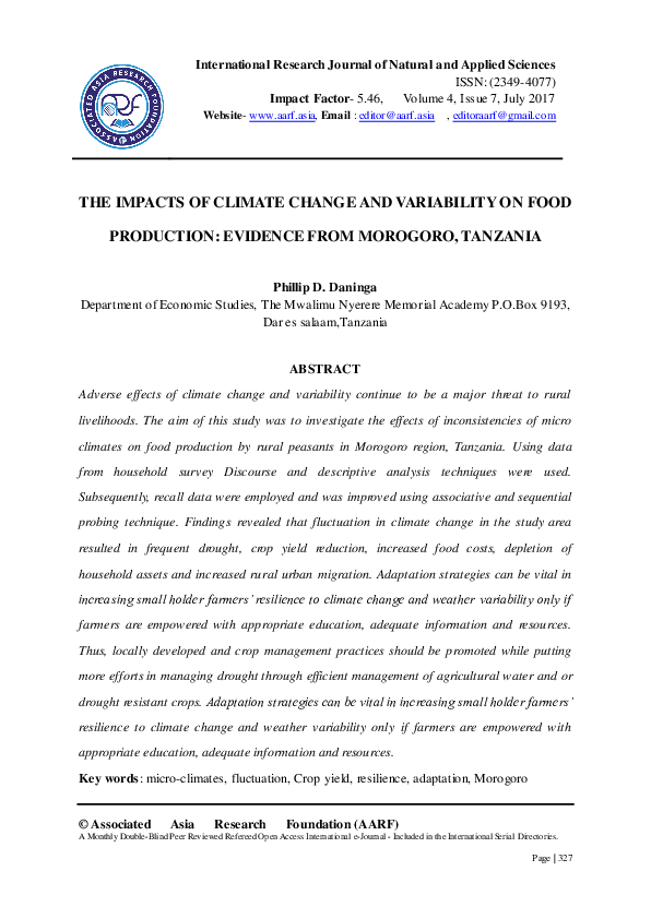 (PDF) Foundation (AARF) THE IMPACTS OF CLIMATE CHANGE AND VARIABILITY ...