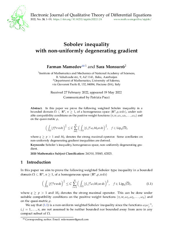PDF) Sobolev inequality with non-uniformly degenerating gradient