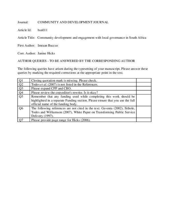 (PDF) Community development and engagement with local governance in ...