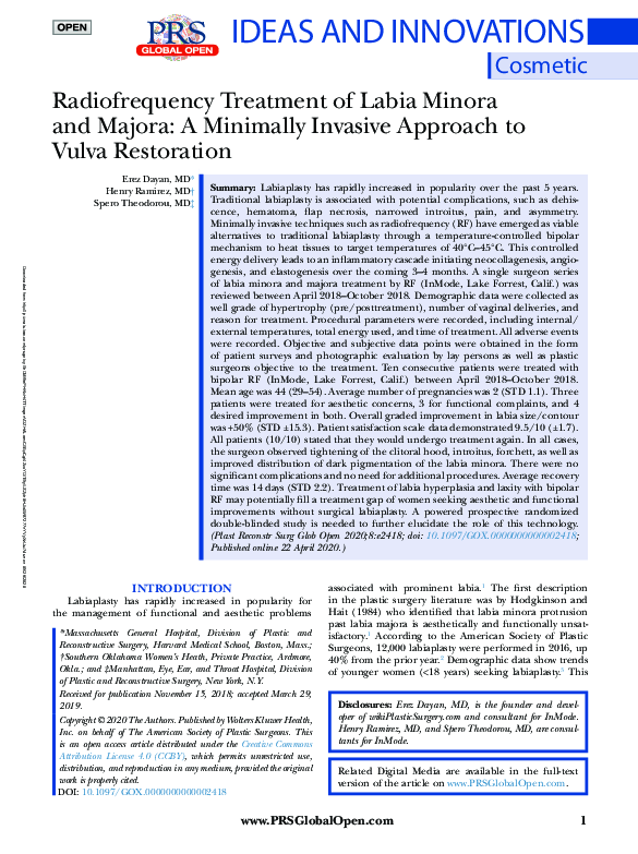 (PDF) Radiofrequency Treatment of Labia Minora and Majora