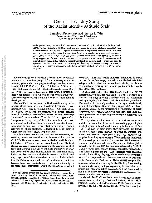 (PDF) Construct validity study of the Racial Identity Attitude Scale