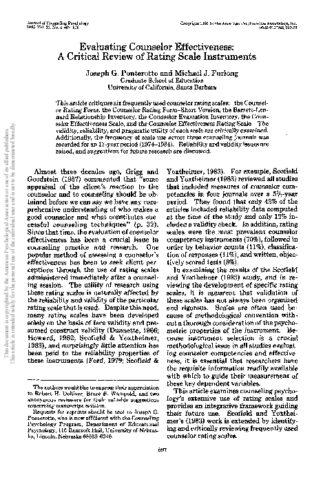 (PDF) Evaluating counselor effectiveness: A critical review of rating ...