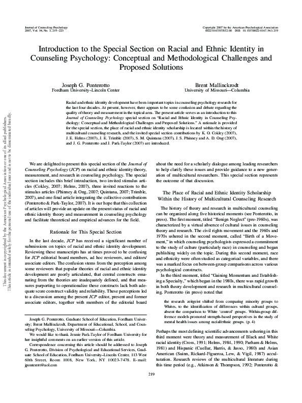 (PDF) Introduction to the special section on racial and ethnic identity ...