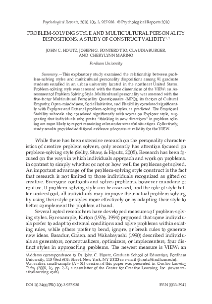 (PDF) Problem-Solving Style and Multicultural Personality Dispositions ...