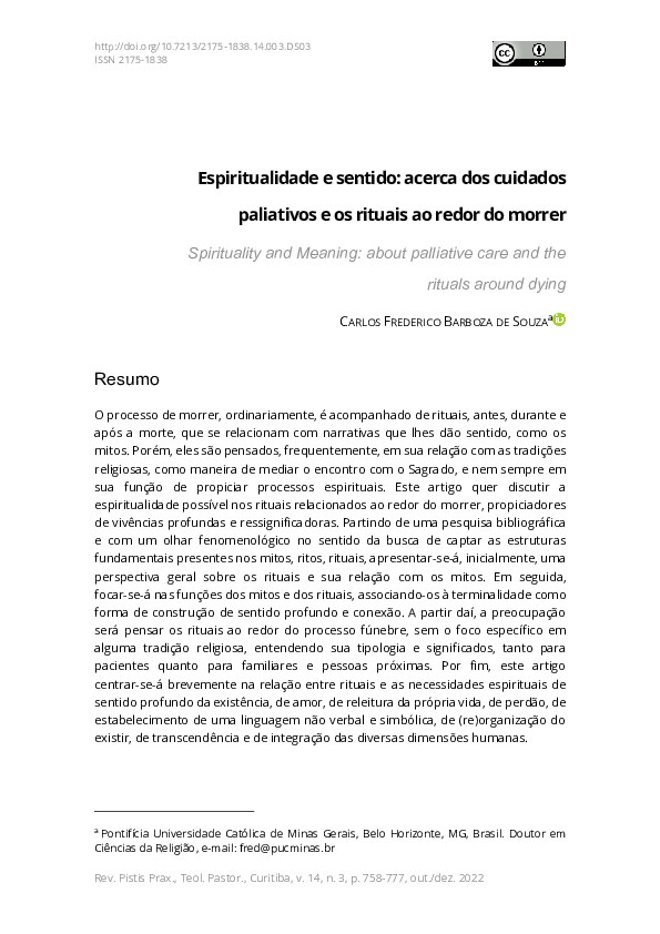 (PDF) Spirituality and Meaning: about palliative care and the rituals ...