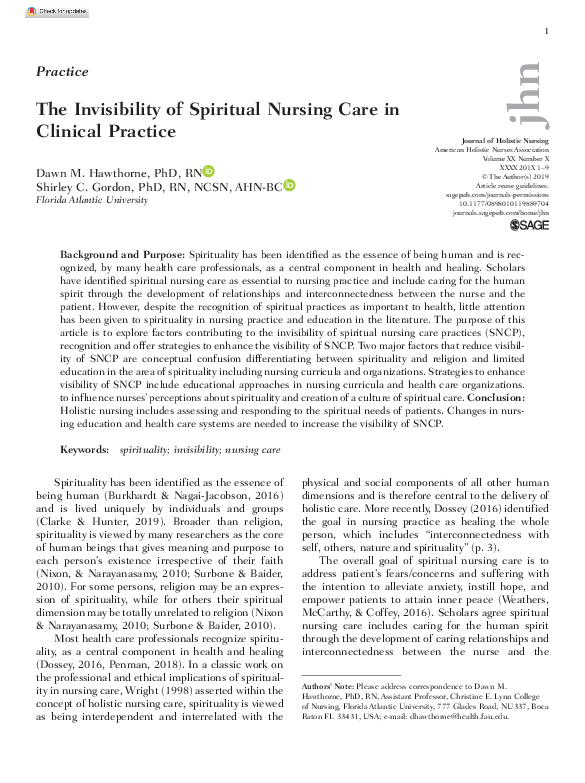 (PDF) The Invisibility of Spiritual Nursing Care in Clinical Practice