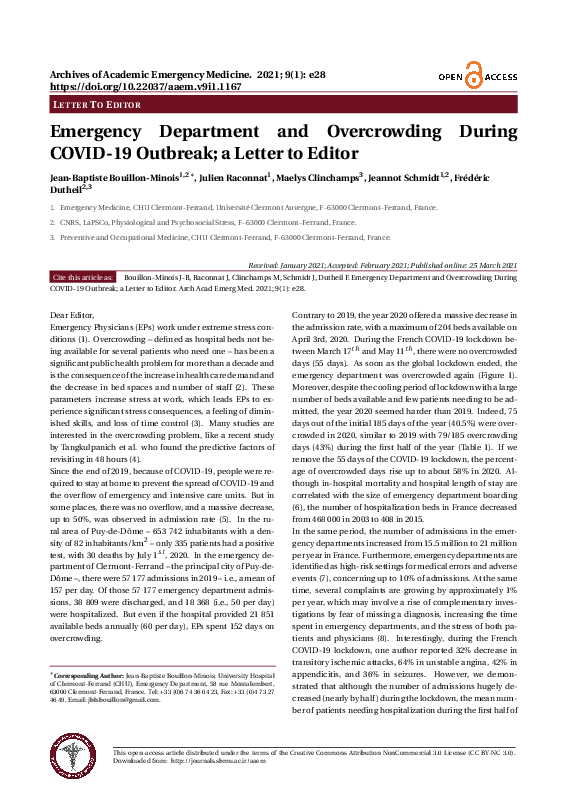 (PDF) Emergency Department and Overcrowding During COVID-19 Outbreak; a ...