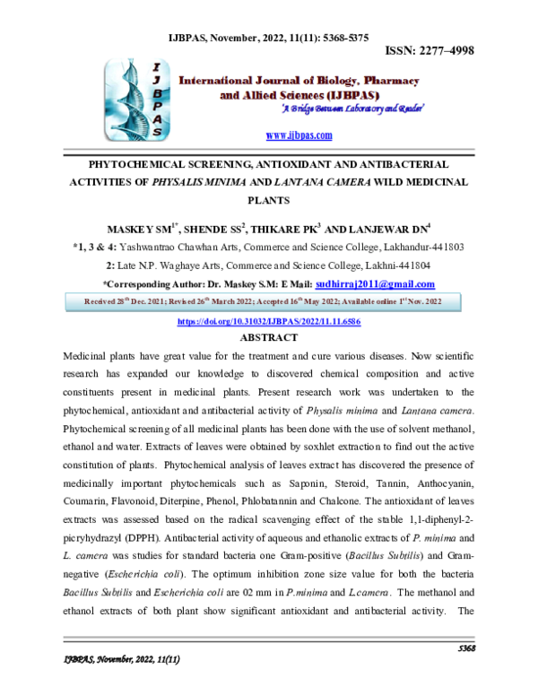 (PDF) Phytochemical Screening, Antioxidant and Antibacterial Activities ...